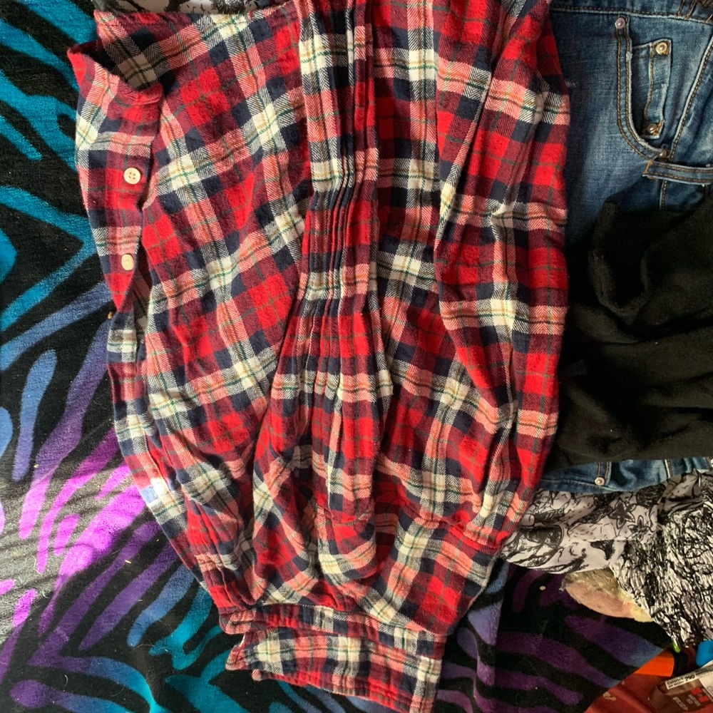 flannel plaid long sleeve button up (red) FOREVER 21
